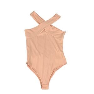 Entro Powder Pink Ribbed Cross Neck Bodysuit Size L SALE